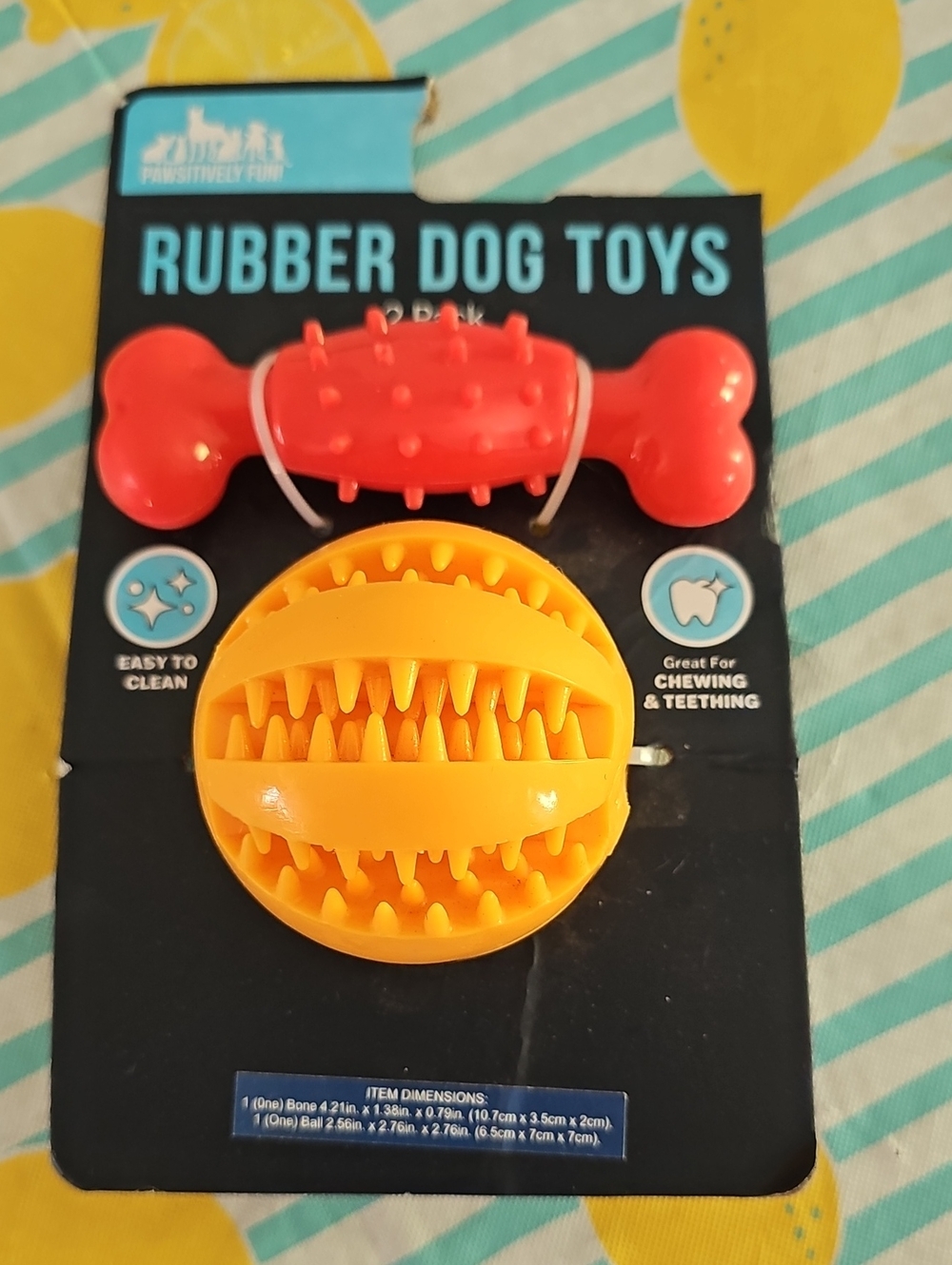 Rubber Dog Toys - Orange Ball & Red Bone Chew Set